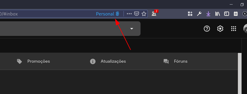 Exemplo de container "Personal" em uma aba