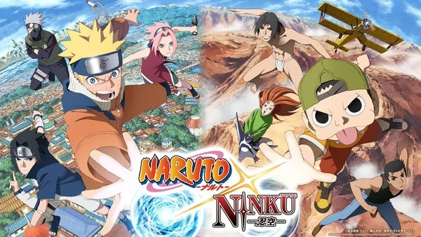 Imagem: Personagens dos animês Naruto e Ninku lado a lado em um banner de anúncio.